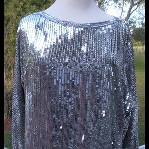 Vintage SILVER Sequin Blouse Silk Top